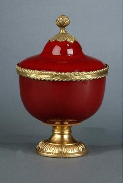 Luxe Life Glossy Red Finely Finished Porcelain and Parcel Gilt Bronze Ormolu - 9 Inch Decorative Box