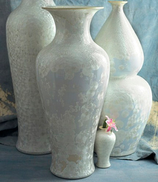 Finely Finished Porcelain - 41 Inch Palace Vase - Glazed Iridescent White Finish