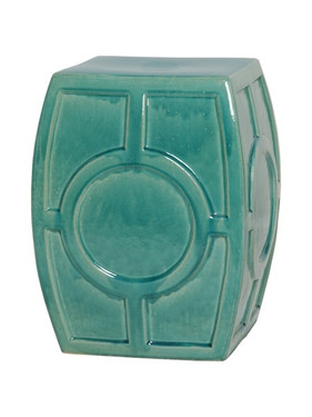 Finely Finished Ceramic Circle Contemporary Garden Stool - 18 Inch - Polished Blue Green Finish