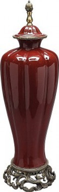 Luxe Life Glossy Red Finely Finished Porcelain and Gilt Bronze Ormolu - 24 Inch Covered jar