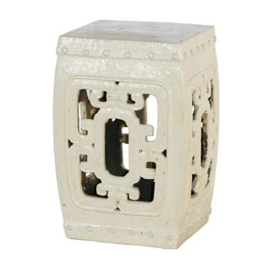 Finely Finished Ceramic Garden Stool - 20t Inch Square - Antiqued White Finish