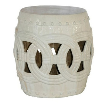 Finely Finished Ceramic Garden Stool - 20 Inch - Antiqued Ivory Finish