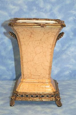 Marbled Alabaster Pattern - Luxury Hand Painted Porcelain and Parcel Gilt Bronze Ormolu - 9 Inch Planter