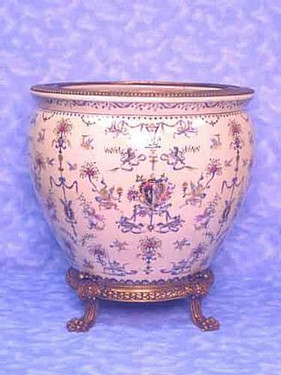 Emblems Pattern - Luxury Hand Painted Porcelain and Parcel Gilt Bronze Ormolu - 16 Inch Fish Bowl | Fishbowl Planter