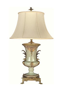 Luxe Life Finely Finished Hand Painted Porcelain and Gilt Bronze Ormolu - 32 Inch Accent | Tabletop Lamp - Celadon Flourish Pattern