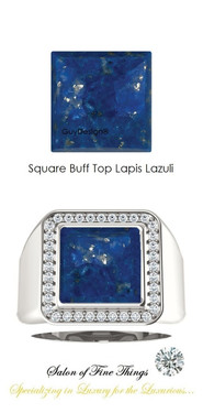 #10 x 10 GuyDesign® Men's Ideal Ring for Gemstones, Square Buff Top Lapis Lazuli, Natural CanadaMark Conflict Free F+ Color and VS Clarity Mined Diamonds, Bespoke Sterling Silver Pinky Ring, 10207