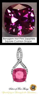 4 Ct. Lab-Grown Benzgem Brand Best Pink Sapphire: GuyDesign® Breast Cancer Survivors Pendant Necklace: Lab-Grown Pavé Diamonds Custom 14 Karat White Gold Jewelry, 10400