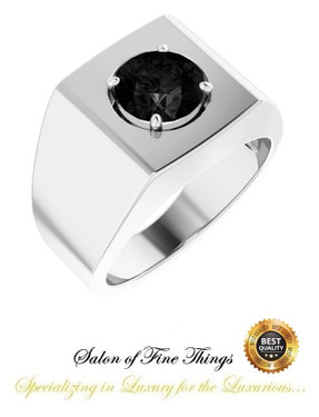 #2 Carat Round-Cut Brilliant Black Diamond - Middle Finger Ring - Designed by GuyDesign®- Men's Custom Silver Ring-10448