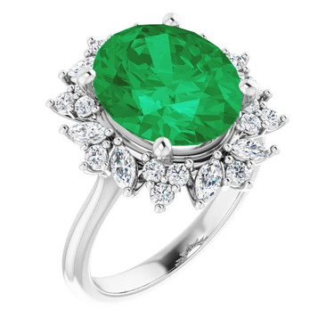 2-C Platinum Diamond Emerald Cocktail Ring