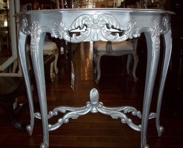 A Custom Decorator - French Louis XV 39 Inch Console Entry Table - Silver Metallic Finish