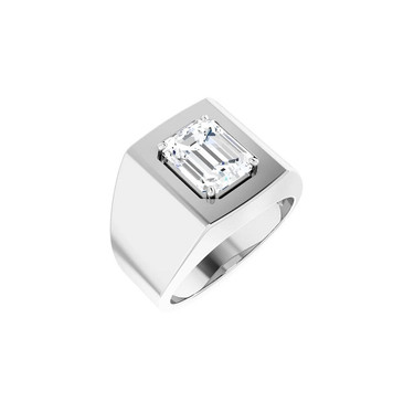 #10620 Heavy Platinum 3 carat Emerald-Cut Diamond Men’s Sport Solitaire Ring - Diamond Sold Separately