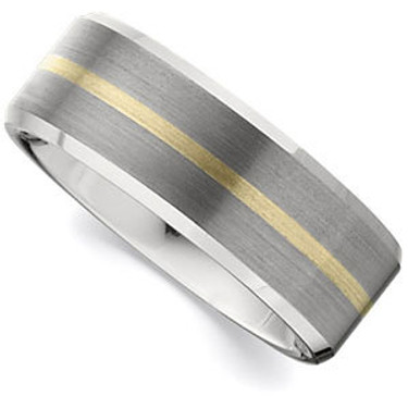 Tungsten Couture and 14K Gold Inlay - Men's Wear Resistant 8.3 millimeter Custom Sized Fashion | Wedding Band - Polished Finish