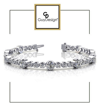 *4DA Natural Hearts & Arrows Super Ideal Cut Diamond 3.52 carat TDW Fanciful Station Bracelet, Platinum.