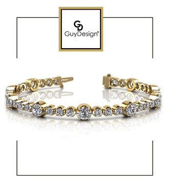 *4DB Natural Hearts & Arrows Super Ideal Cut Diamond 3.52 carat TDW Fanciful Station Bracelet, 18k Yellow Gold.