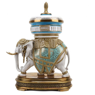 2022:10758 17" Decorative Box-Jar, Indian Elephant Porcelain and Ormolu