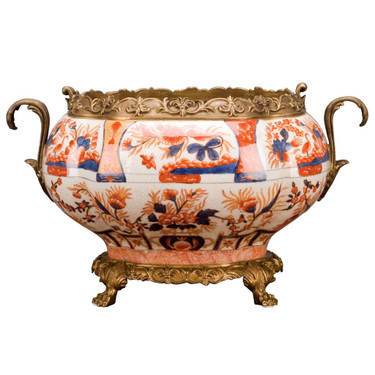 2022: Autumn in Bloom 16" Centerpiece Porcelain Orchid Pot, Parcel Gilt Bronze Ormolu, 10774