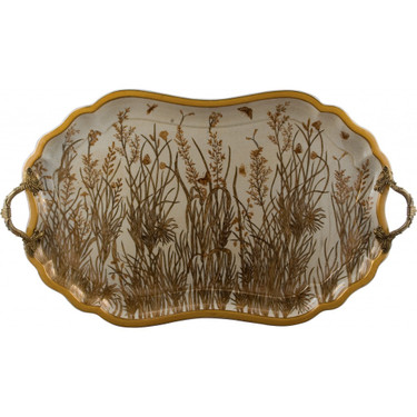 2022: Autumn Meadow 29" Porcelain Tray, Parcel Gilt Bronze Ormolu, 10777