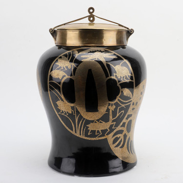 2022:10797 Black, Gold Luxury Chinese Porcelain Jar 15.5", Parcel Gilt Bronze Ormolu