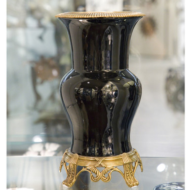 2022:10801 Luxury Chinese Porcelain 12" Vase, Parcel Gilt Bronze Ormolu