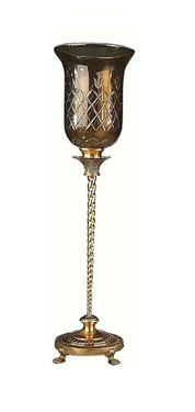 Luxe Life Finely Finished Amber Cut Glass and Parcel Gilt Bronze Ormolu, 22 Inch Hurricane Candleholder