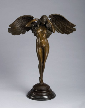 Bronze & Marble 24 Inch Celestial Damsel Sculpture - Antique Bronze Patina