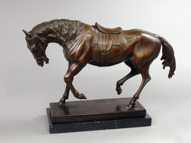 Bronze & Marble 19.5 Inch Stalwart Stallion - Antique Bronze Patina