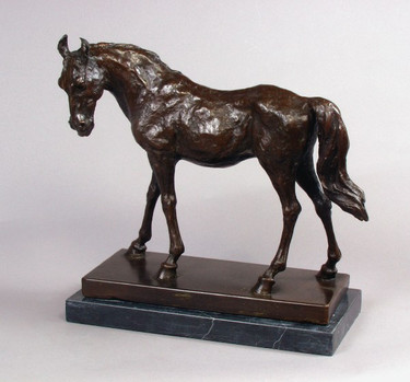 Bronze & Marble 14 Inch Stalwart Stallion Sculpture - Antique Bronze Patina