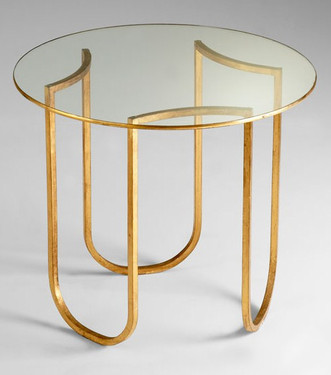 Hand Forged Iron and Glass - 25 Inch Round Accent | Side | End Table - Gold Leaf Finish