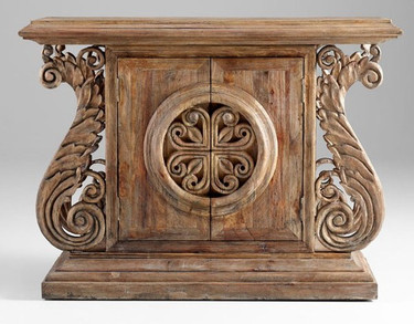 Classic Acanthus Design - 36.5t x 19.5d x 49.5L Entry | Console Chest | Storage Cabinet - Distressed Finish
