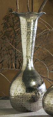 Forged Indian Brass - 15.5 Inch Tabletop | Mantel Vase - Antique Silver Finish