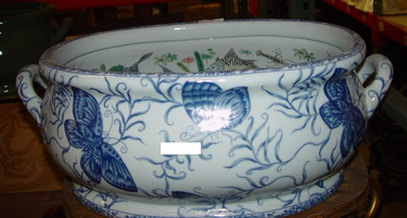 Style 591 - Blue and White Butterfly - Luxury Handmade Chinese Porcelain - 22 Inch Large Foot Bath | Centerpiece | Planter - Style 591
