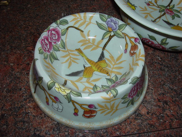 Fleurit Oiseaux et les Papillons - Luxury Handmade Chinese Porcelain - 2.25t x 7dia Pet Food Bowl for Dog or Cat - Style 87A