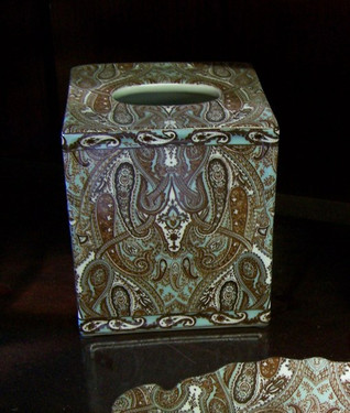 Earth Tone Paisley, Luxury Handmade Chinese Porcelain, 6 Inch Boudoir - Boutique Tissue Box, Style M422