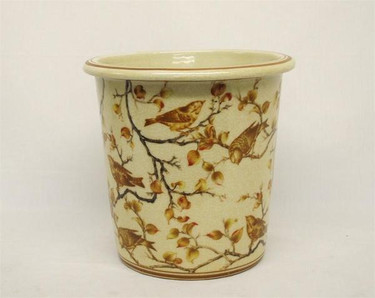 Creme and Orange Autumn Scene, Luxury Handmade Chinese Porcelain, 10 Inch Wastebasket, Style 922