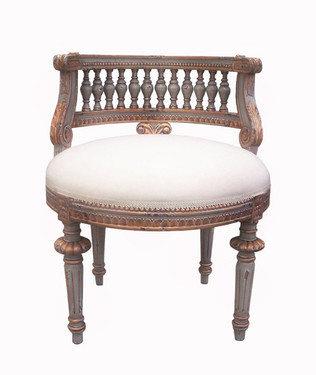 Custom Decorator - Hardwood Hand Carved Reproduction Boudoir | Accent 28 Inch Chair - Spindle Back and Upholstered Seat