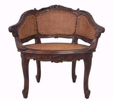 Custom Decorator - Hardwood Hand Carved Reproduction Boudoir | Accent 39 Inch Chair - Cane Back and Cane Seat