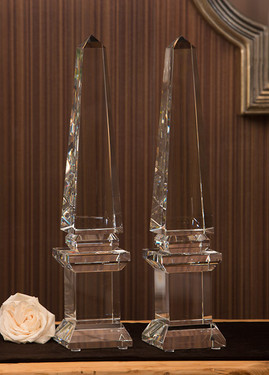 Clear Crystal Glass Egyptian Obelisk with Base - 16 Inch Sculpture - Polished Finish