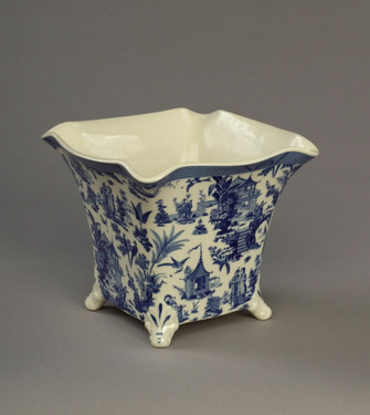 Blue and White Decorative Transferware Porcelain Planter, 8 Inch Square