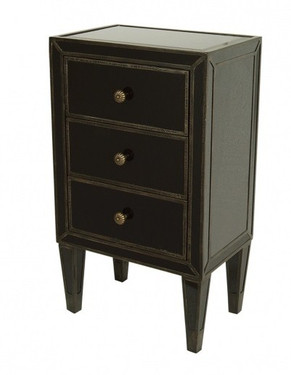 Ebony Black Mirror - 29t X 18w X 12d Bedside or Accent Chest - Contemporary Modern Style