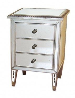 Silver Mirror - 30t X 18w X 12d Bedside or Accent Chest - Contemporary Modern Style