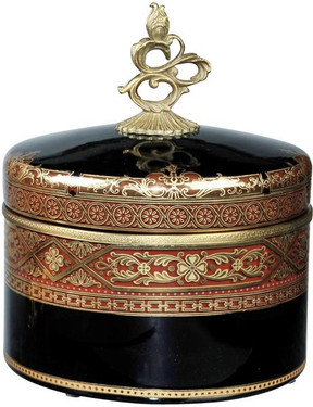 Ebony Black Glass and Gilt Bronze Ormolu Trinket Box - Luxe Life -9.5"