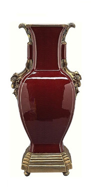 Luxe Life Glossy Red Finely Finished Porcelain and Gilt Bronze Ormolu, 21 Inch Vase
