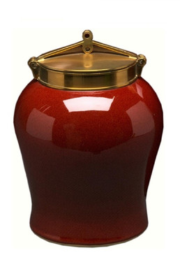Luxe Life Glossy Red Finely Finished Porcelain and Brass, 14 Inch Ginger Jar