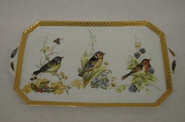 Bluebird Nature Scene, Luxury Handmade Reproduction Chinese Porcelain, 18L x 10w x 1t Display or Vanity Tray, Style 194