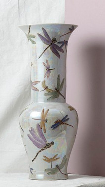 Finely Finished Porcelain, 23 Inch Tabletop or Mantel Vase, Glazed Iridescent Finish