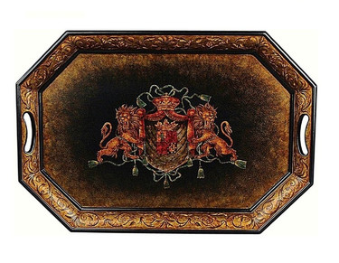 Luxe Life - Royal Crest Lion Theme, Display or Serving Tray, Cut Corner Rectangular Shape 30L X 21W