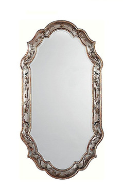 Luxe Life Hand Painted 43" Oblong Beveled Glass Mirror - Metallic Silver Nature Design, 5363