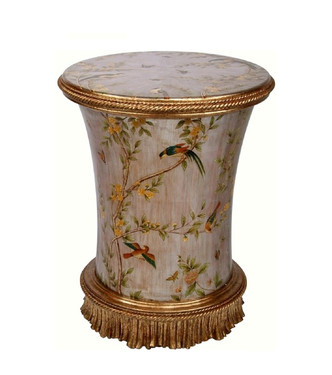 Luxe Life Hand Painted 21 Inch Round Accent Table - Metallic Silver Nature Design