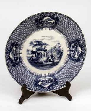 Blue and White Decorative Transferware Porcelain Plate, 10 Inch Diameter 7036 AAA