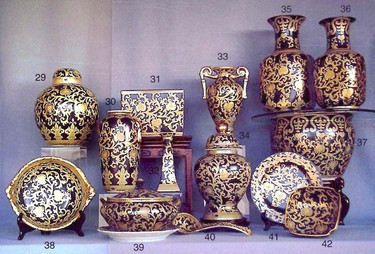 Ebony Black and Gold Lotus Scroll - Luxury Handmade Reproduction Chinese Porcelain - 14 Inch Mantel | Quad Vase - Style B7